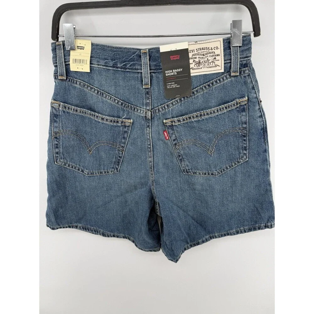 Levi's Women's Blue Lightweight Linen+Denim High Rise Baggy Shorts Size 27